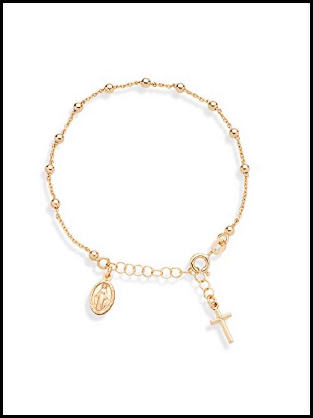 18K Gold Plated Sterling Silver Rosary Bracelet Women Adjustable